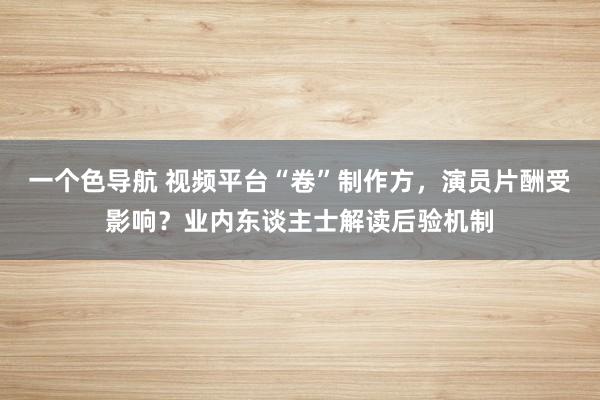 一个色导航 视频平台“卷”制作方，演员片酬受影响？业内东谈主士解读后验机制