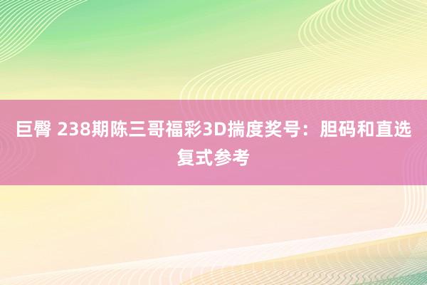 巨臀 238期陈三哥福彩3D揣度奖号：胆码和直选复式参考